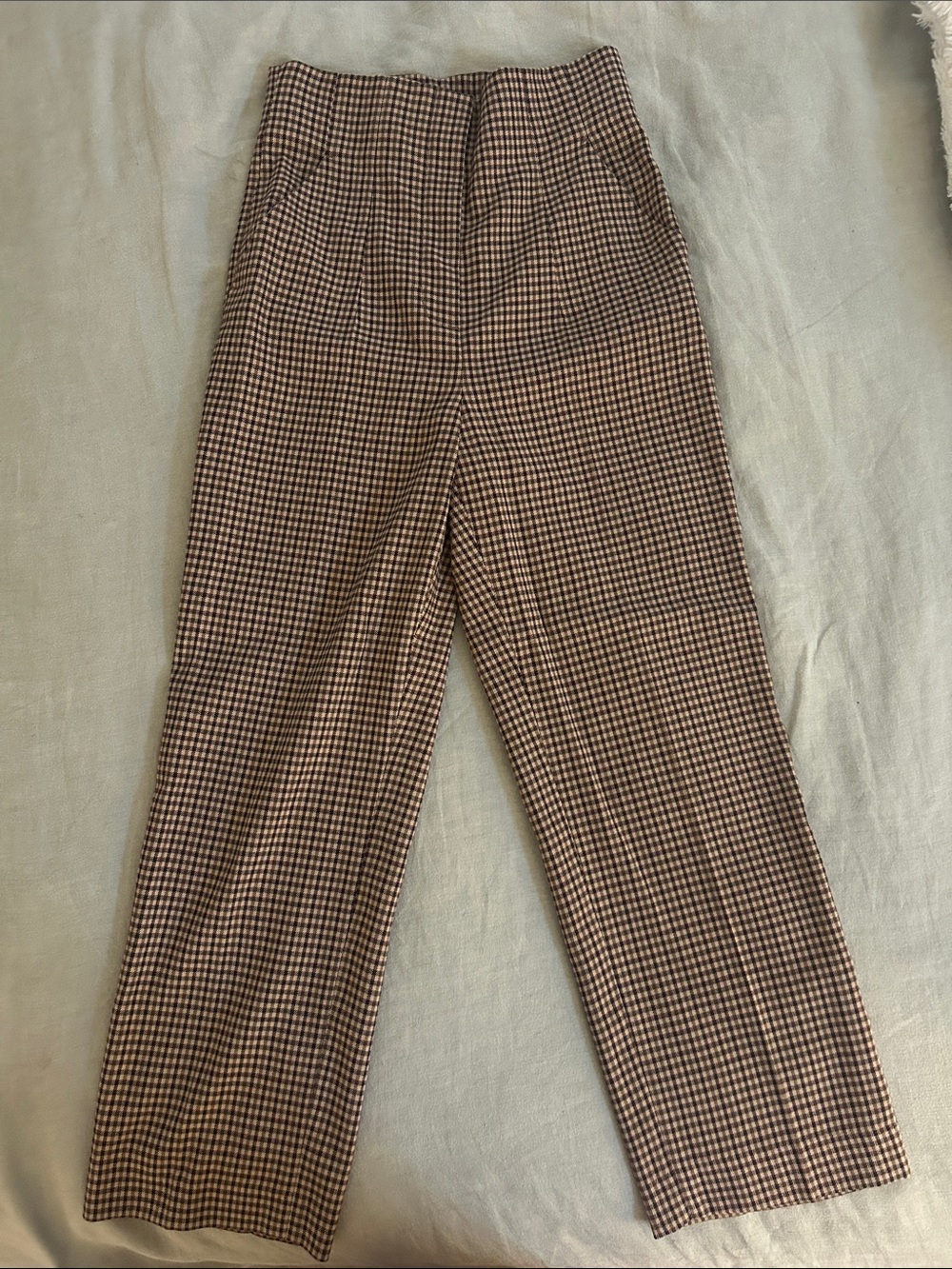 Zara Brown Checkered High-Waist Trousers